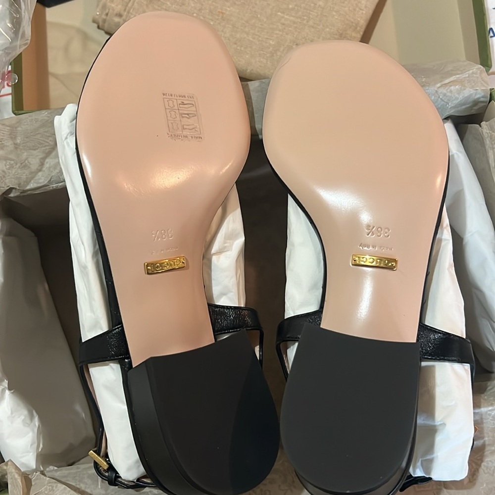 New Gucci GG marmont Double G black leather sandals - Picture 6 of 11